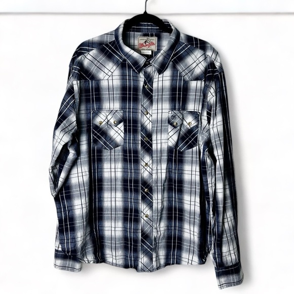 Wrangler - Vintage Pearl Snap Plain Long Sleeve Shirt - Sz. XXL‎ - Picture 1 of 8